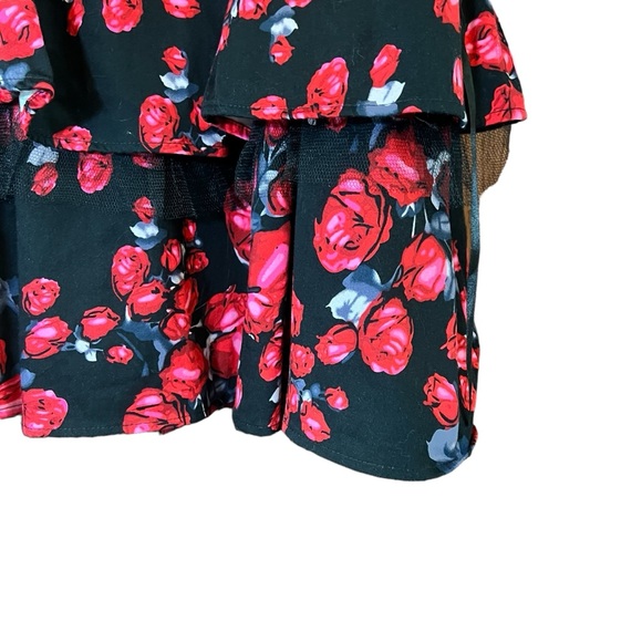 Hearts & Roses Brocade Lace Up Corset Dress Red Black Floral Fairy Goth Sz 14 - Picture 6 of 15